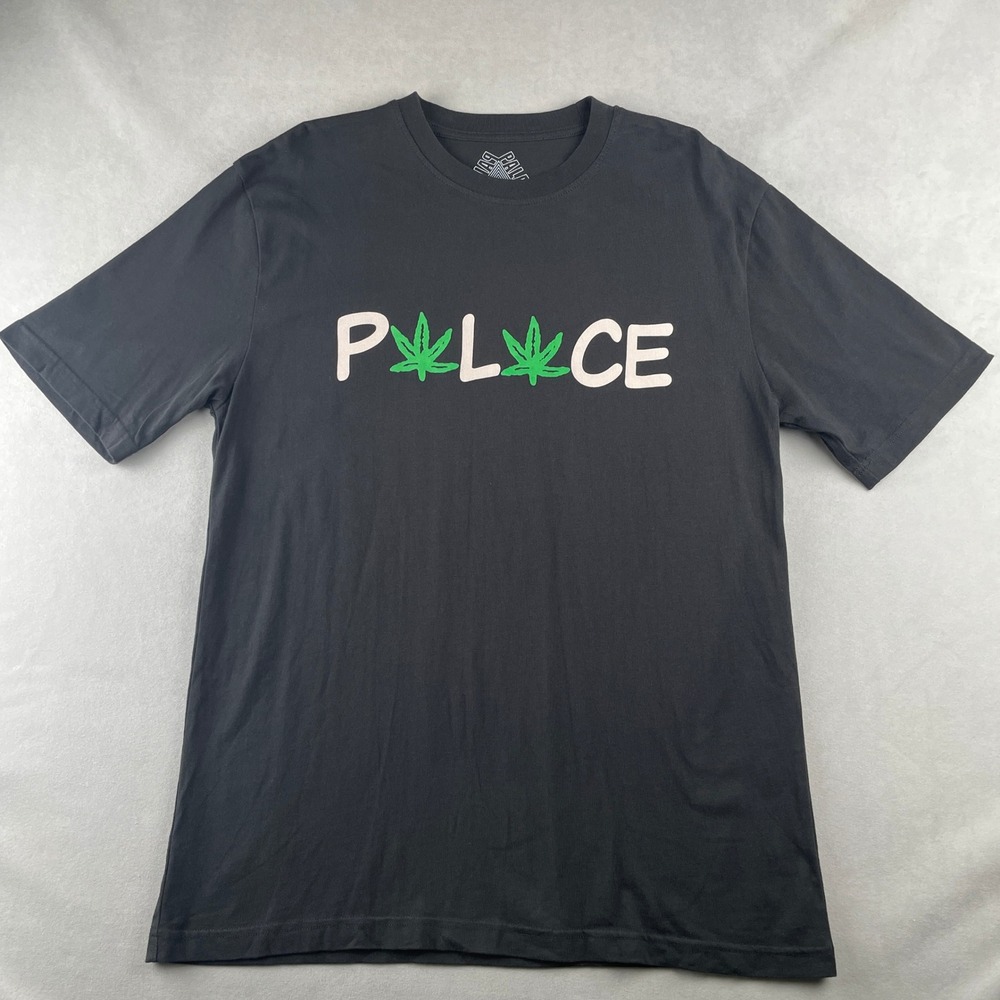 Palace Skateboards Pwlwce Weed Leaf Logo T Shirt Black Green Velvet Accent Men L
